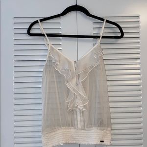 GUESS Sheer Tank Top w/ Ruffle and Bead details